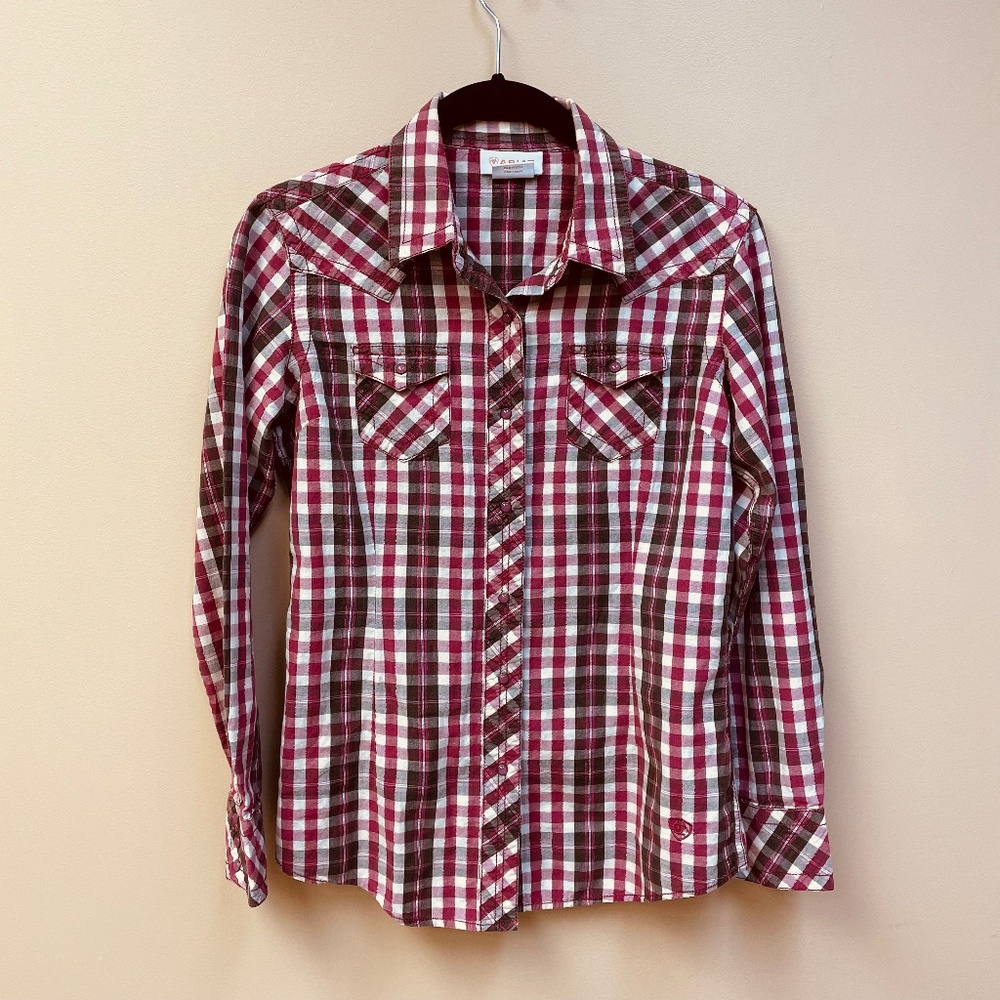 Ariat Pink Plaid Button Down Women's Size Small